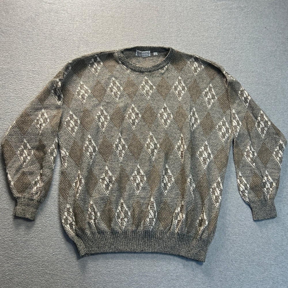 Pagetto Made Italy Sweater 3X Gray Argyle Diamond Knit Pullover Grandpacore